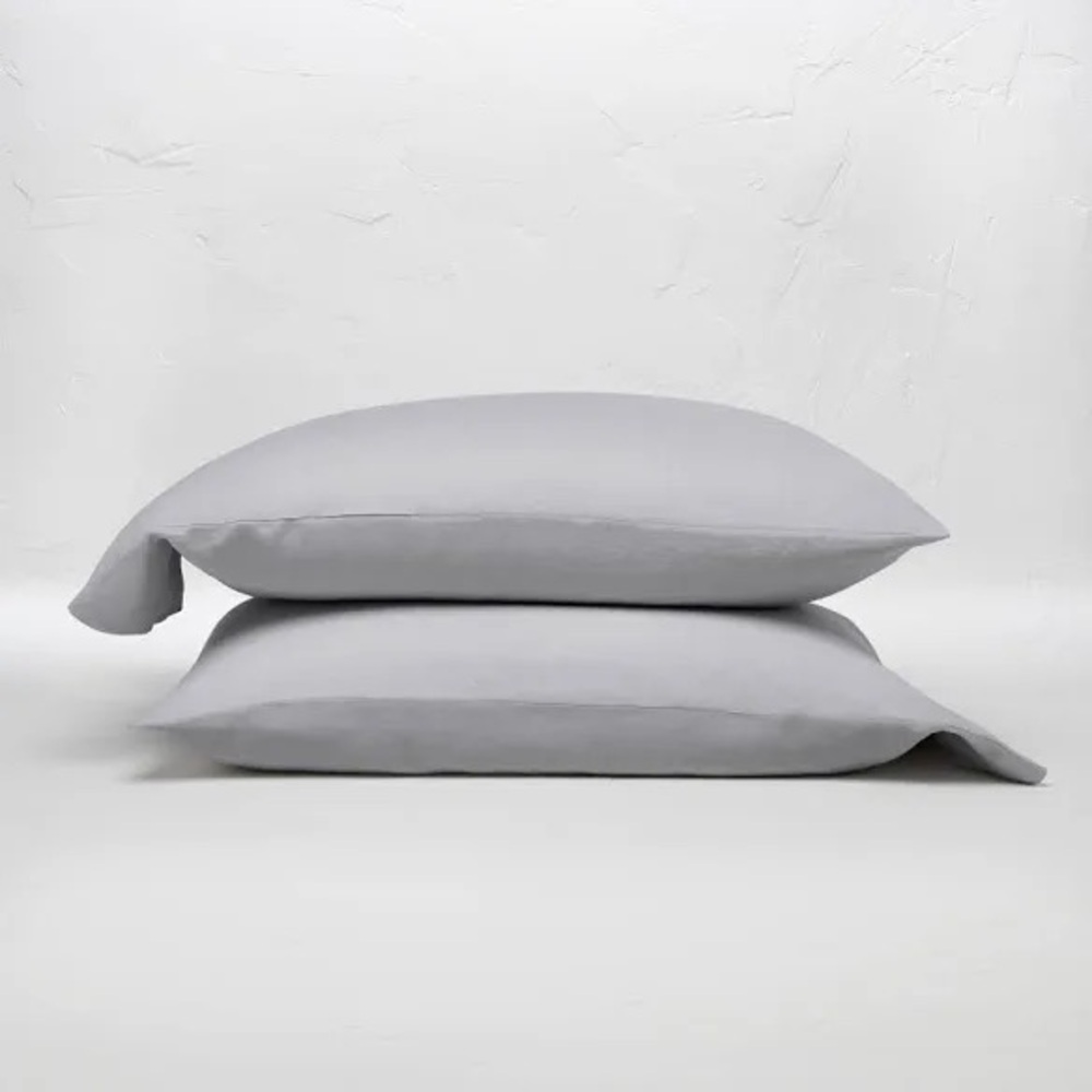 CASALUNA NWT 2pc 100% linen standard pillowcase set -light gray